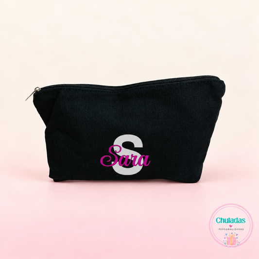 Neceser tela negro inicial y nombre personalizado