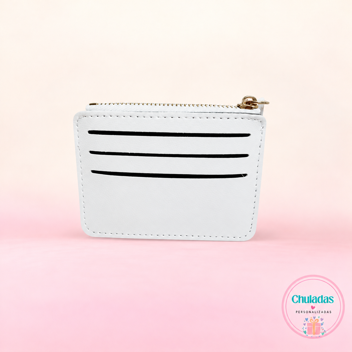 Tarjetero polipiel blanco con cremallera personalizado