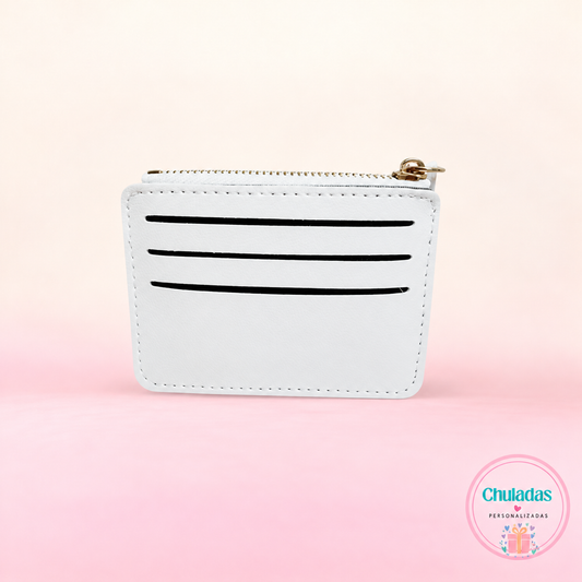 Tarjetero polipiel blanco con cremallera personalizado