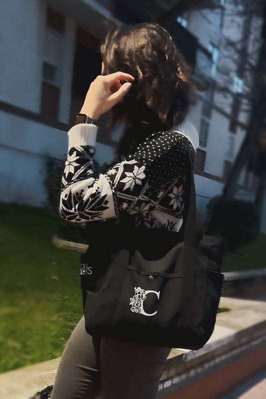 Tote bag con bolsillo para botella en negro