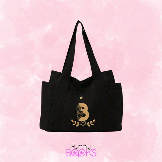 Tote bag con bolsillo para botella en negro